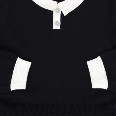 Knit pleated black trim collar dress by Bamboo