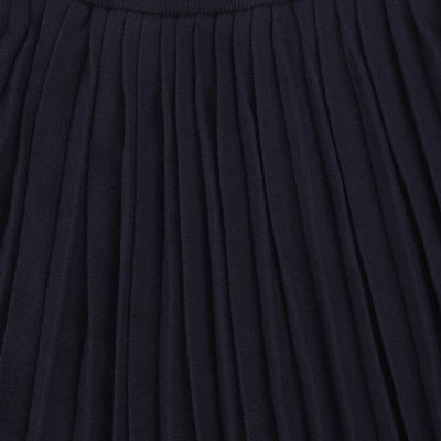 Knit trim navy sweater & pleated skirt set by Bamboo