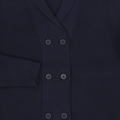 Double breasted navy knit blazer by Bamboo