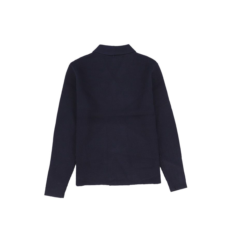 Double breasted navy knit blazer by Bamboo