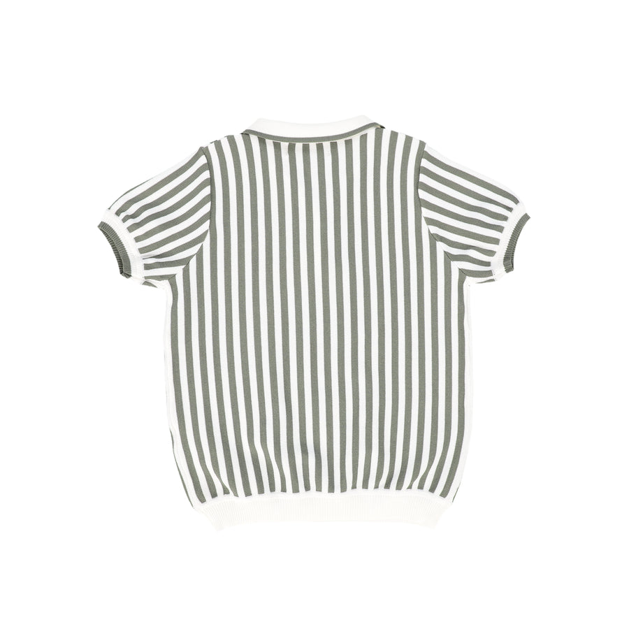 Striped collar sage sweater by Le Bourdon