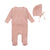 Rose smoke velour footie + bonnet by Bee & Dee