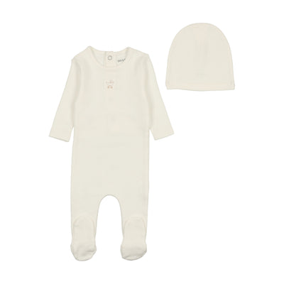 Carriage ivory pointelle footie + beanie by Bee & Dee