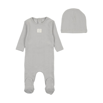 Carriage blue pointelle footie + beanie by Bee & Dee