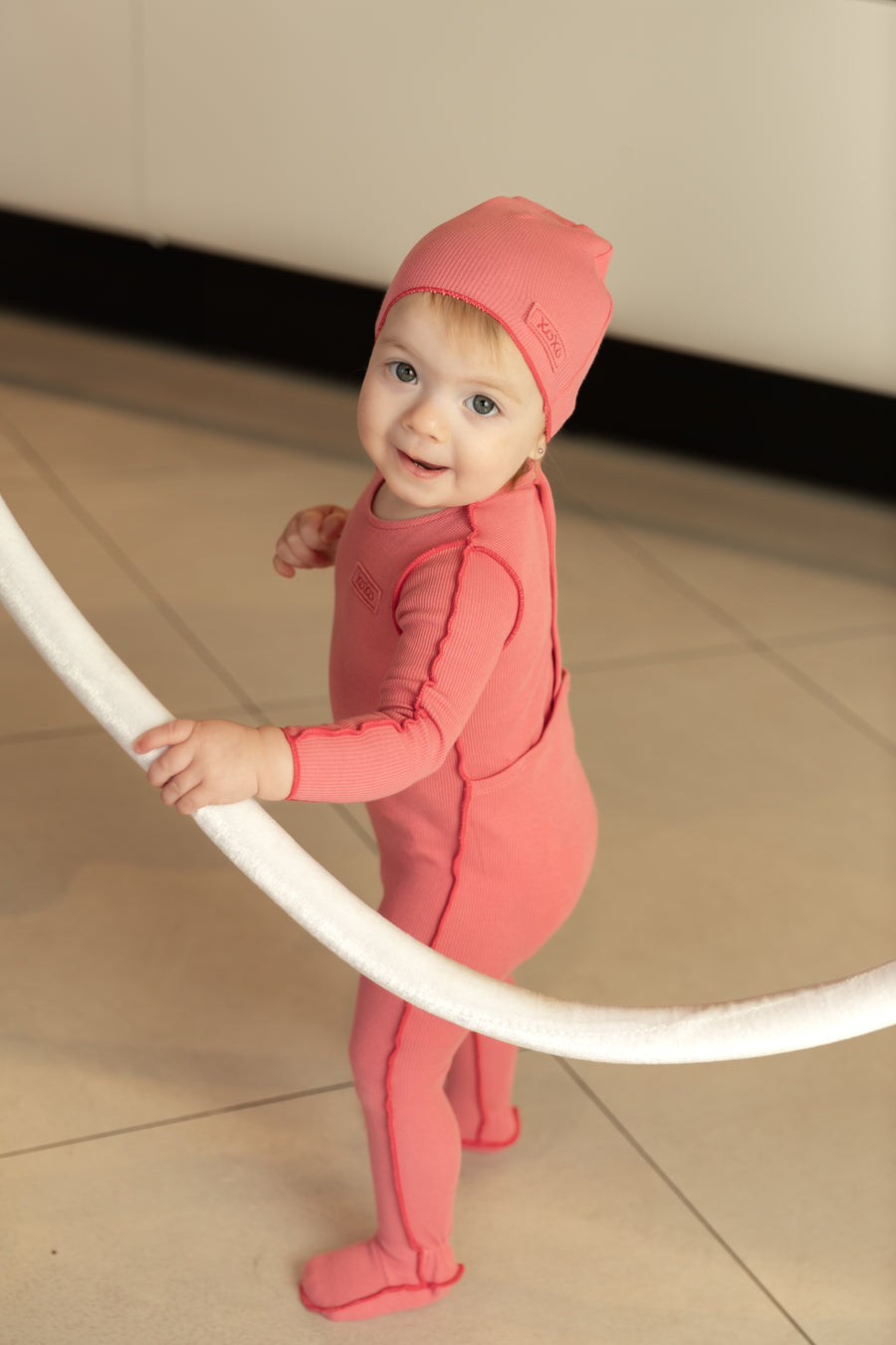 Classic ribbed coral footie + beanie by Bee & Dee