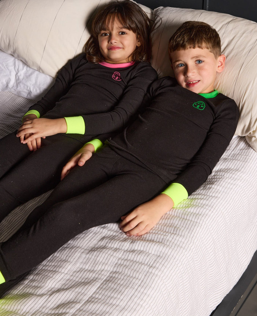 Heart lock neon black/green cuff pajamas by Little Parni