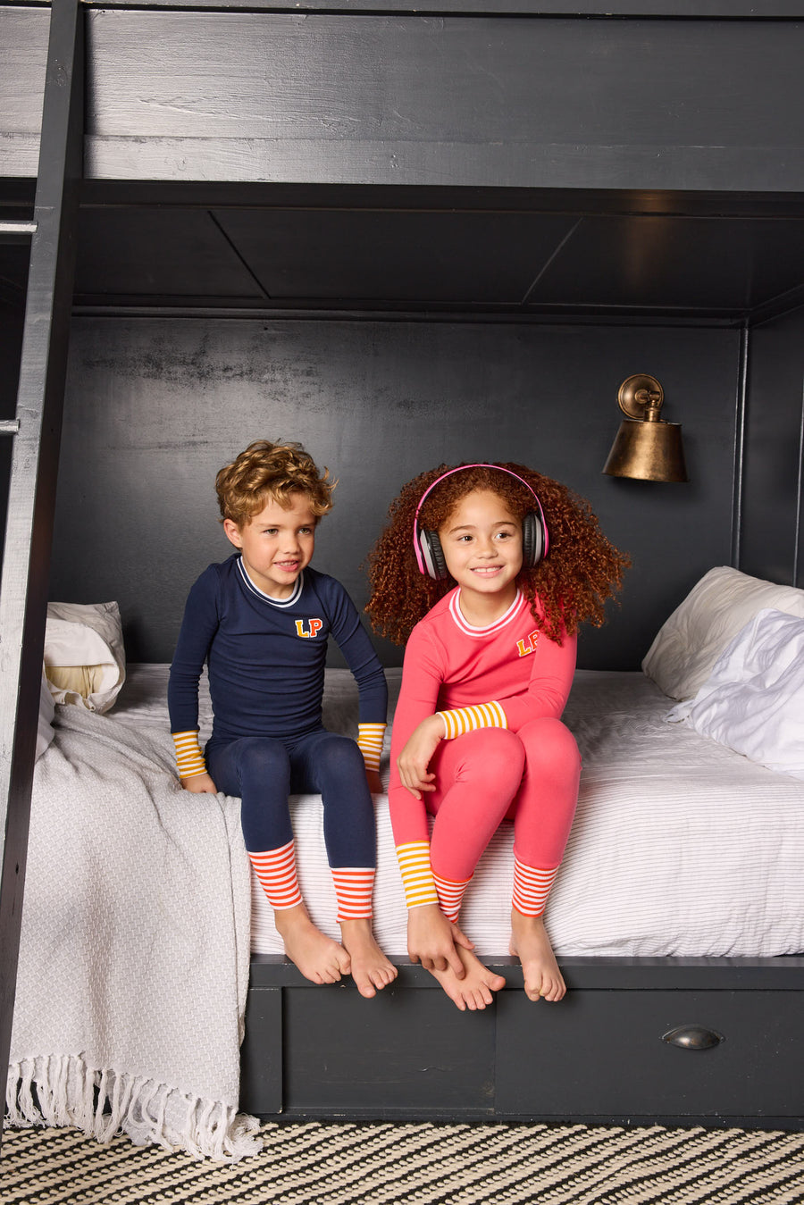 Varsity navy colorblock pajamas by Little Parni