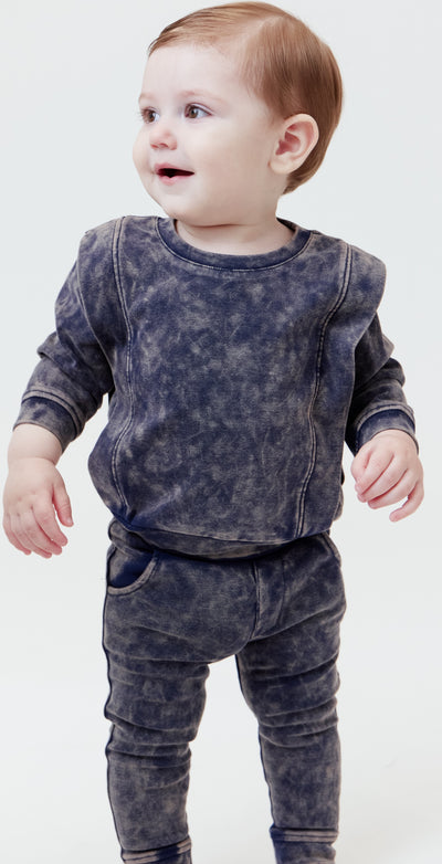 Acid wash navy set by Crew Kids