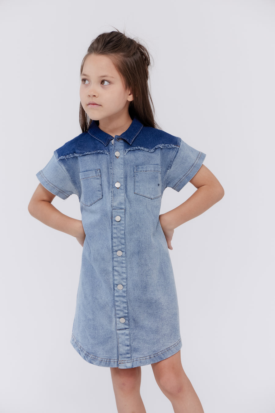 Two tone blue denim dress by Crew Kids