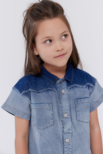 Two tone blue denim dress by Crew Kids