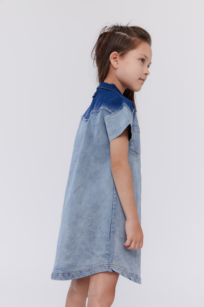 Two tone blue denim dress by Crew Kids