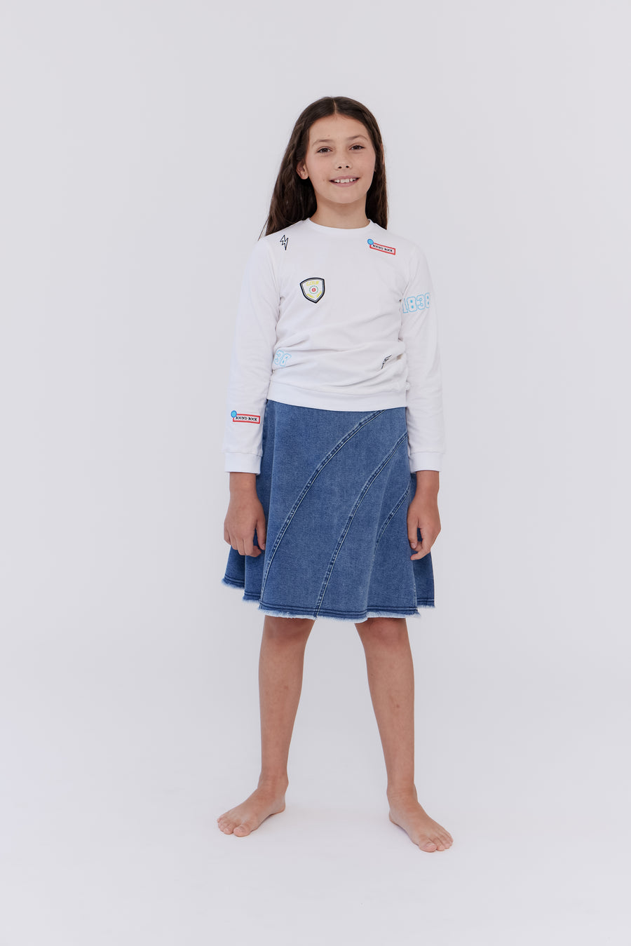 Stitch detail blue skirt by Crew Kids