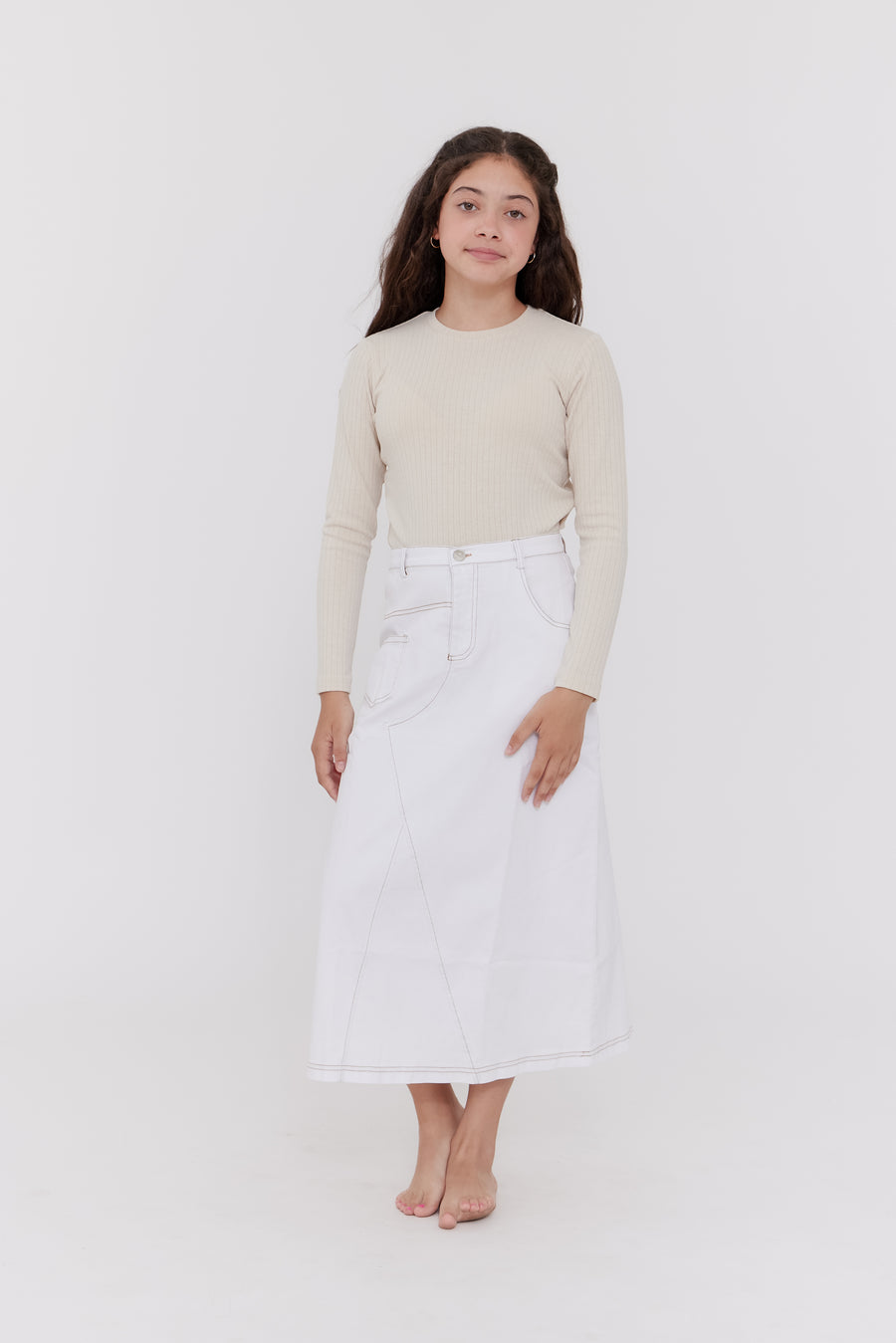 Stitch detail white maxi skirt by Crew Basics