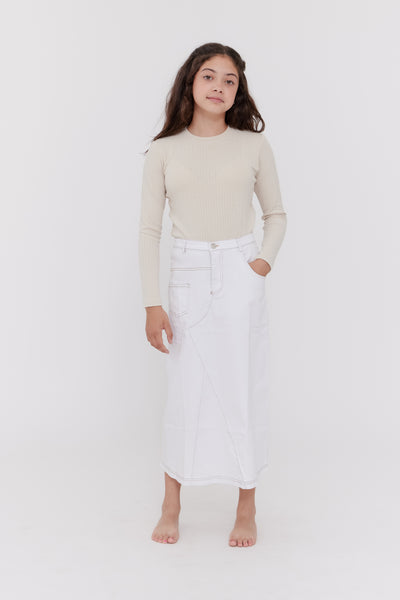 Stitch detail white maxi skirt by Crew Basics