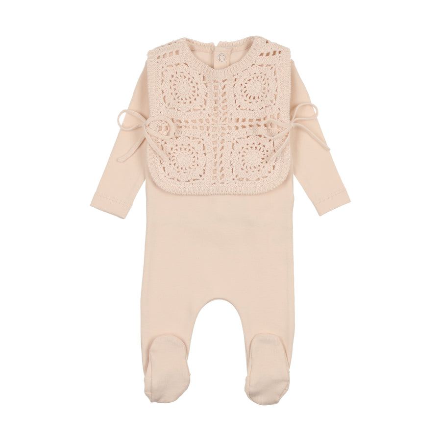 Crochet pink vest footie + bonnet by Bee & Dee