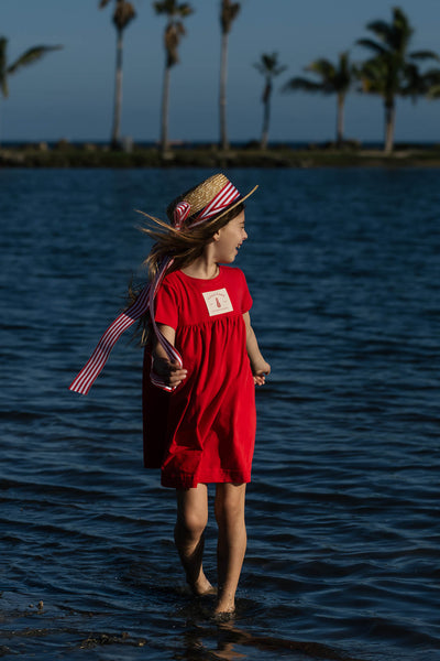 Patch red short sleeve dress by Lil Leggs