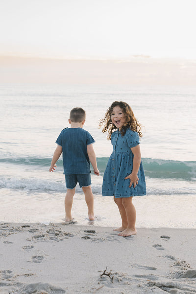 Denim floral short sleeve dress by Lil Leggs