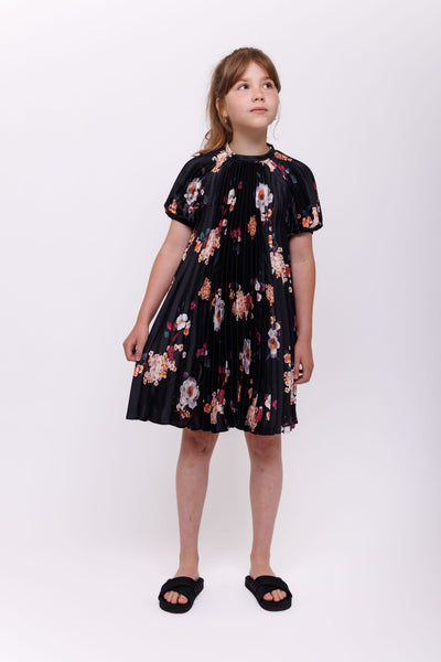 Pleated black floral dress by Christina Rohde