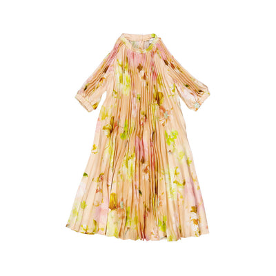 Pleated nude floral dress by Christina Rohde