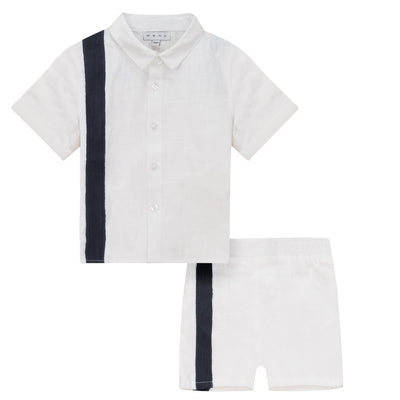 Stripe white/navy shirt set by Mann