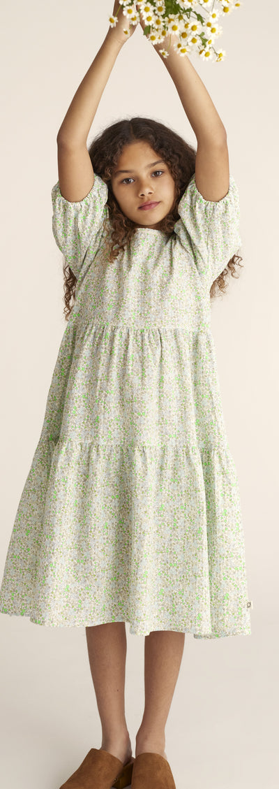 Tiered neon green floral dress by Cozmo