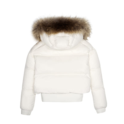 Shearling collar natural fur off white coat by Ellabee