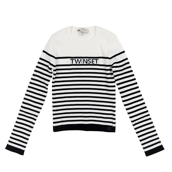 Striped white/black ribbed sweater by Twinset