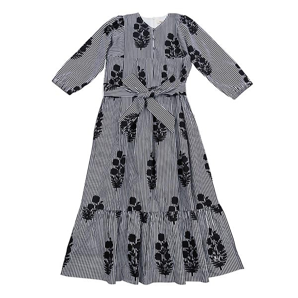 Pinstripe black floral design dress by Alexandre Laurent