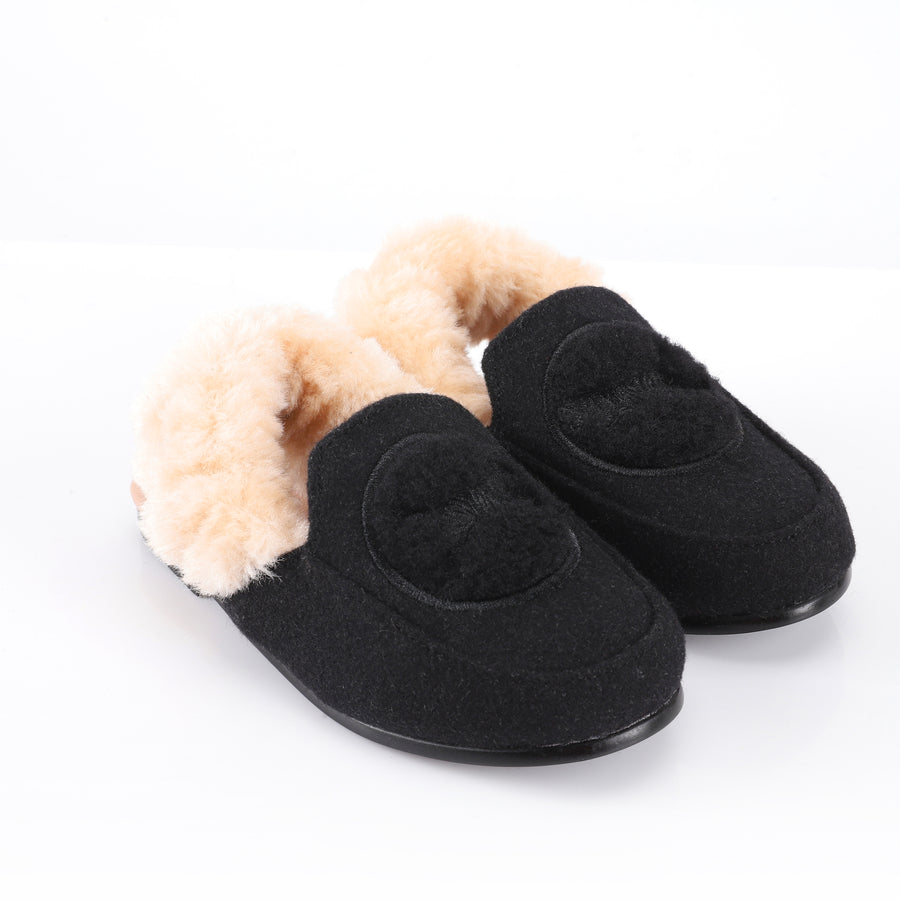 Fur patch wool slingback shoe by Zeebra Kids