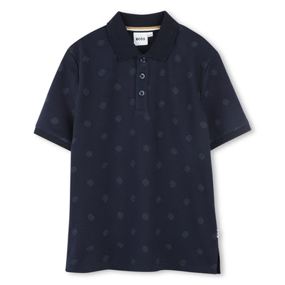 Allover B print navy polo by Boss