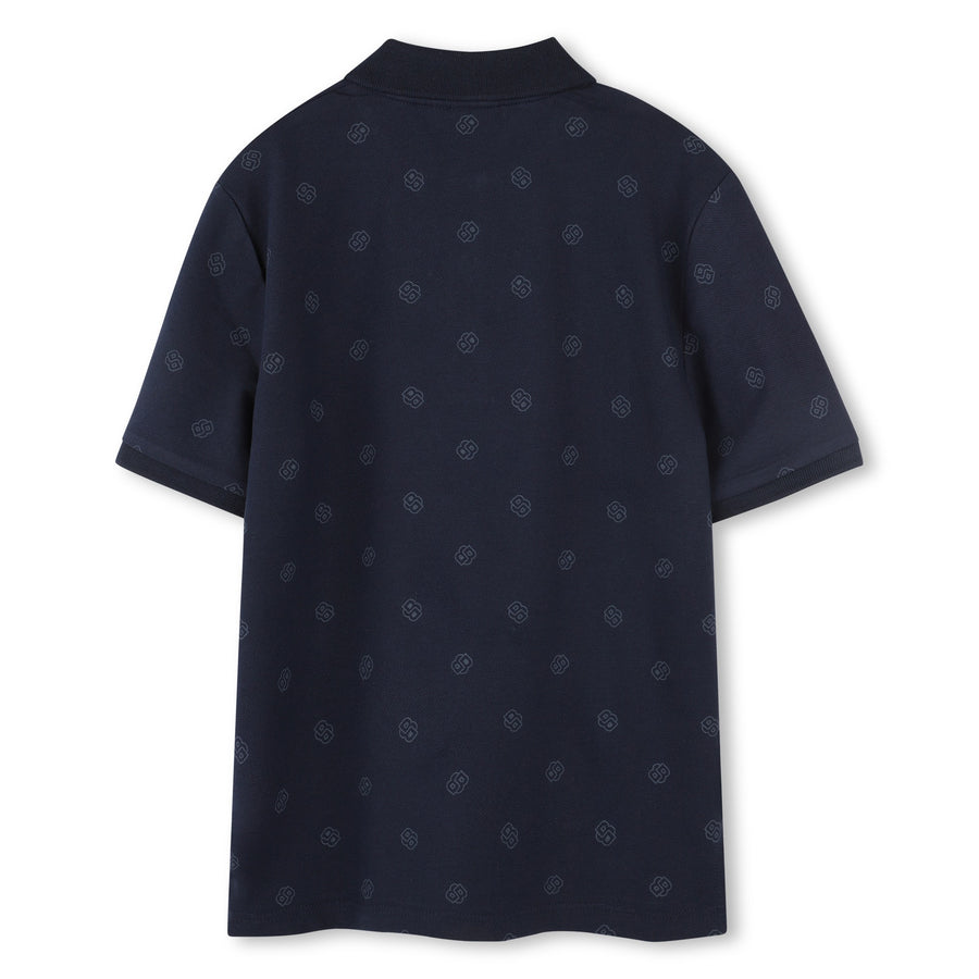 Allover B print navy polo by Boss