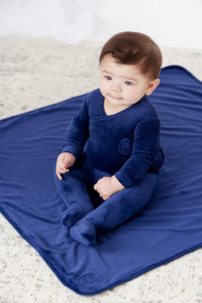 KB navy embroidered footie by Kipp Baby