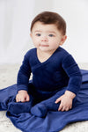 KB navy embroidered footie by Kipp Baby