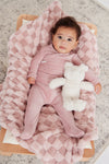 Rib pink velour footie by Kipp Baby