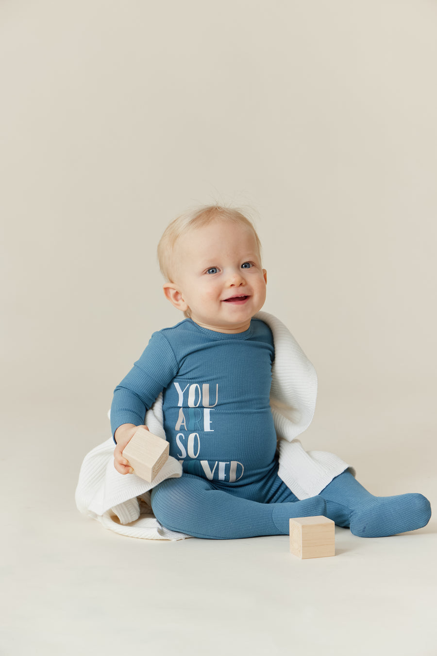 Text blue rib footie by Kipp Baby