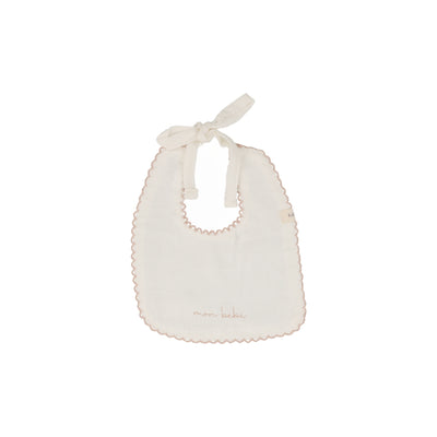 Edged white/blush muslin bib by Lilette