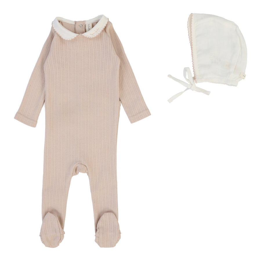 Edged collar blush footie set by Lilette