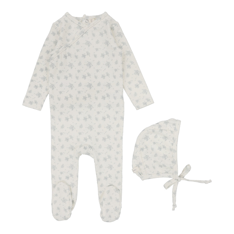 Cluster floral vanilla/blue footie set by Lilette