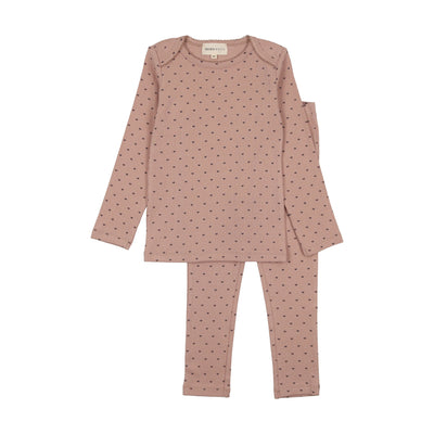 Heart pointelle pink 2-piece pajama by Mema Knits