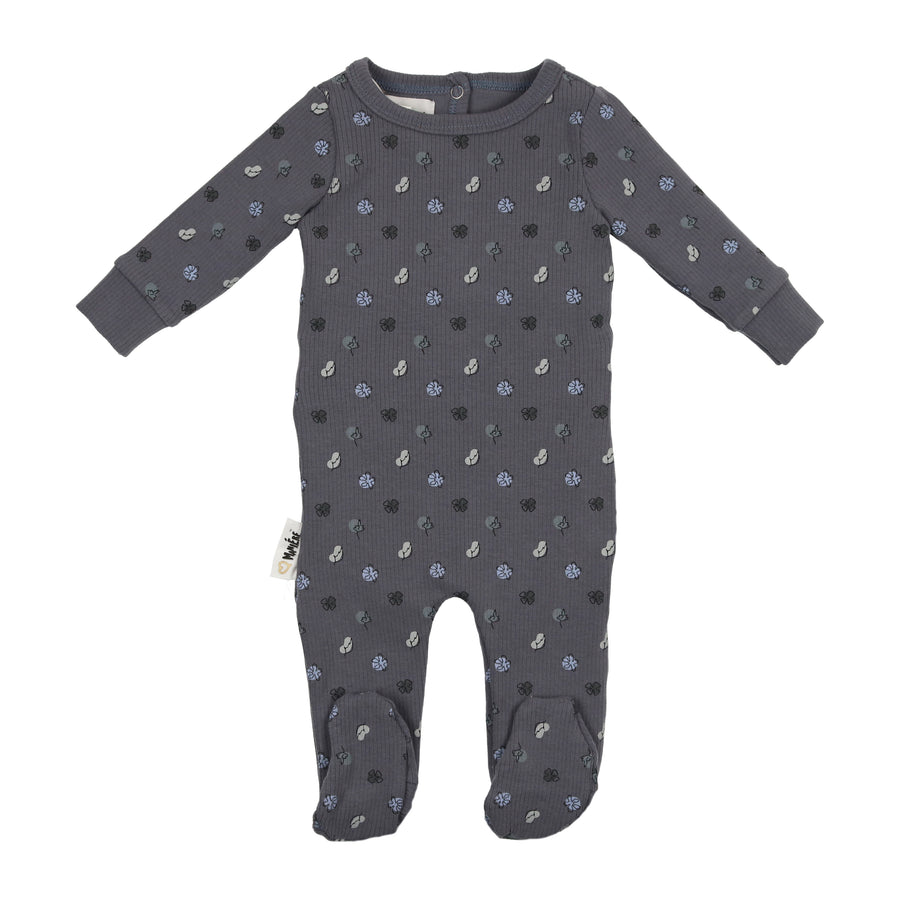 Little leaves dusty blue footie by Maniere