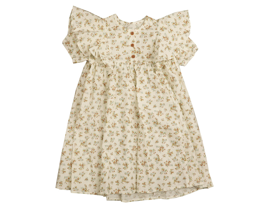 Shoulder frill beige floral dress by Noma