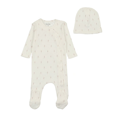 Wheat pointelle girls footie + beanie by Bee & Dee