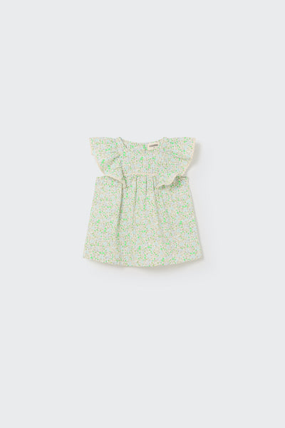 Ruffle neon green floral dress by Cozmo