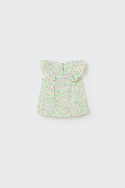 Ruffle neon green floral dress by Cozmo