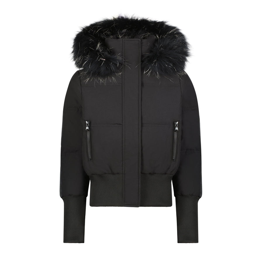 Ribbed cuffs black fur bomber coat by Scotch Bonnet