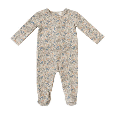 Floral blue footie by Kipp Baby