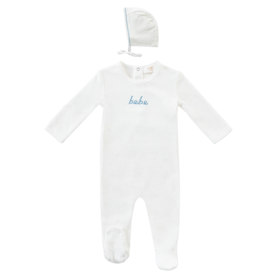 Bebe blue footie + bonnet by Kipp Baby