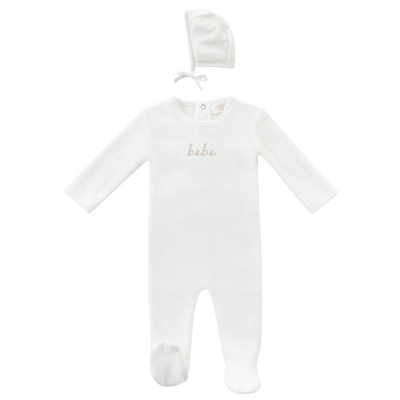 Bebe stone footie + bonnet by Kipp Baby