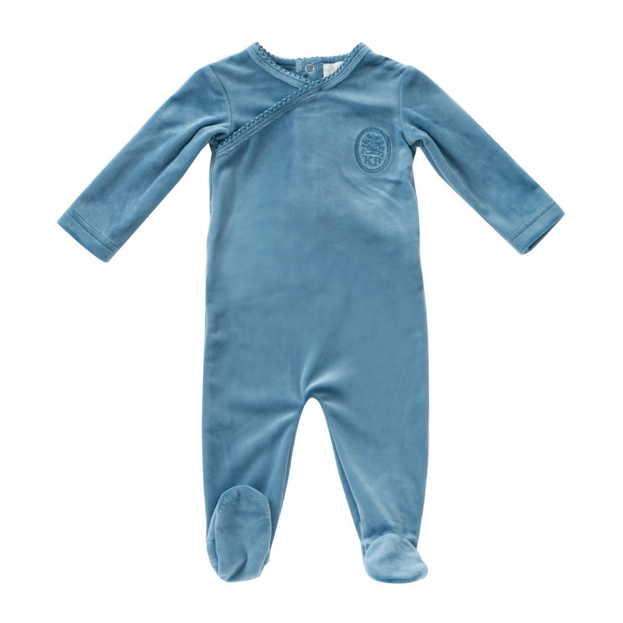 KB blue embroidered footie by Kipp Baby