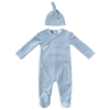 Rib blue velour footie + hat by Kipp Baby